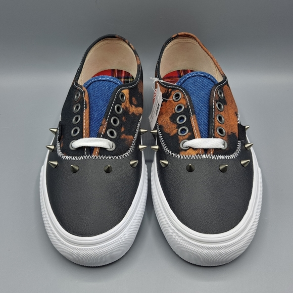 New Vans Authentic Tartan Daze Black Acid Dye Spikes Studs Punk Women's Size 8.5 - Picture 5 of 9